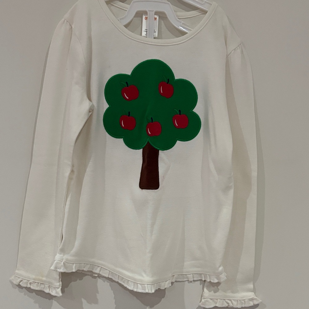 White Kids Shirt with Green Apple Tree Design